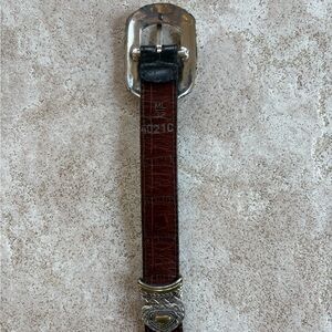 Reversible Black/Brown Leather Belt with Silver Buckle